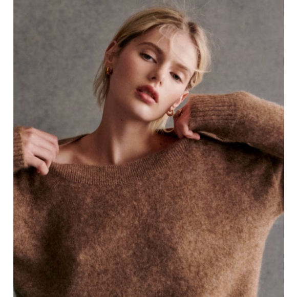 Sezane Sweaters - Women's Sezane’ La Malle Brown Mohair Blend Crew Neck Jumper Sweater
